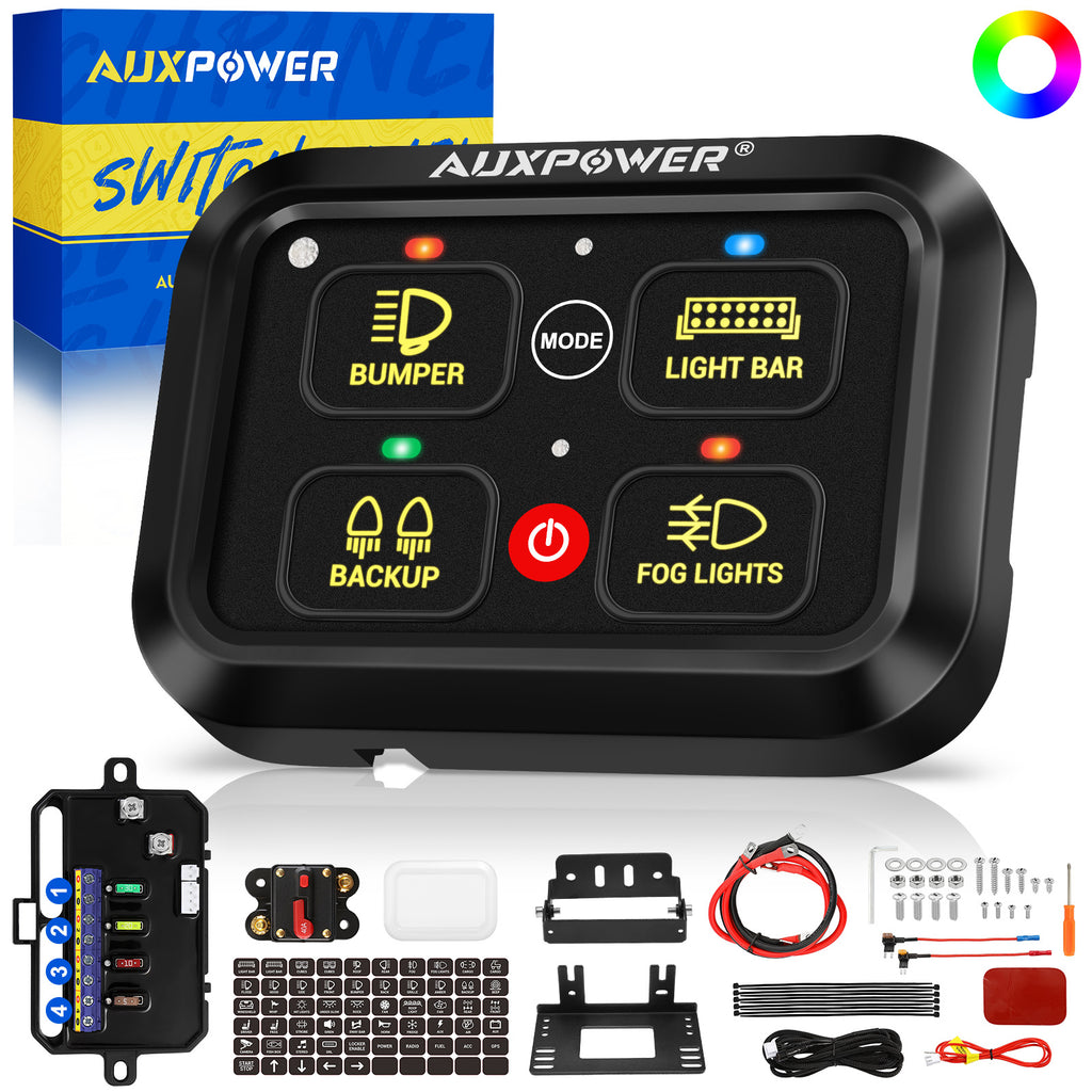 Auxpower 4 Gang RGB Multi-function Switch Panel with 3 Lighting Modes
