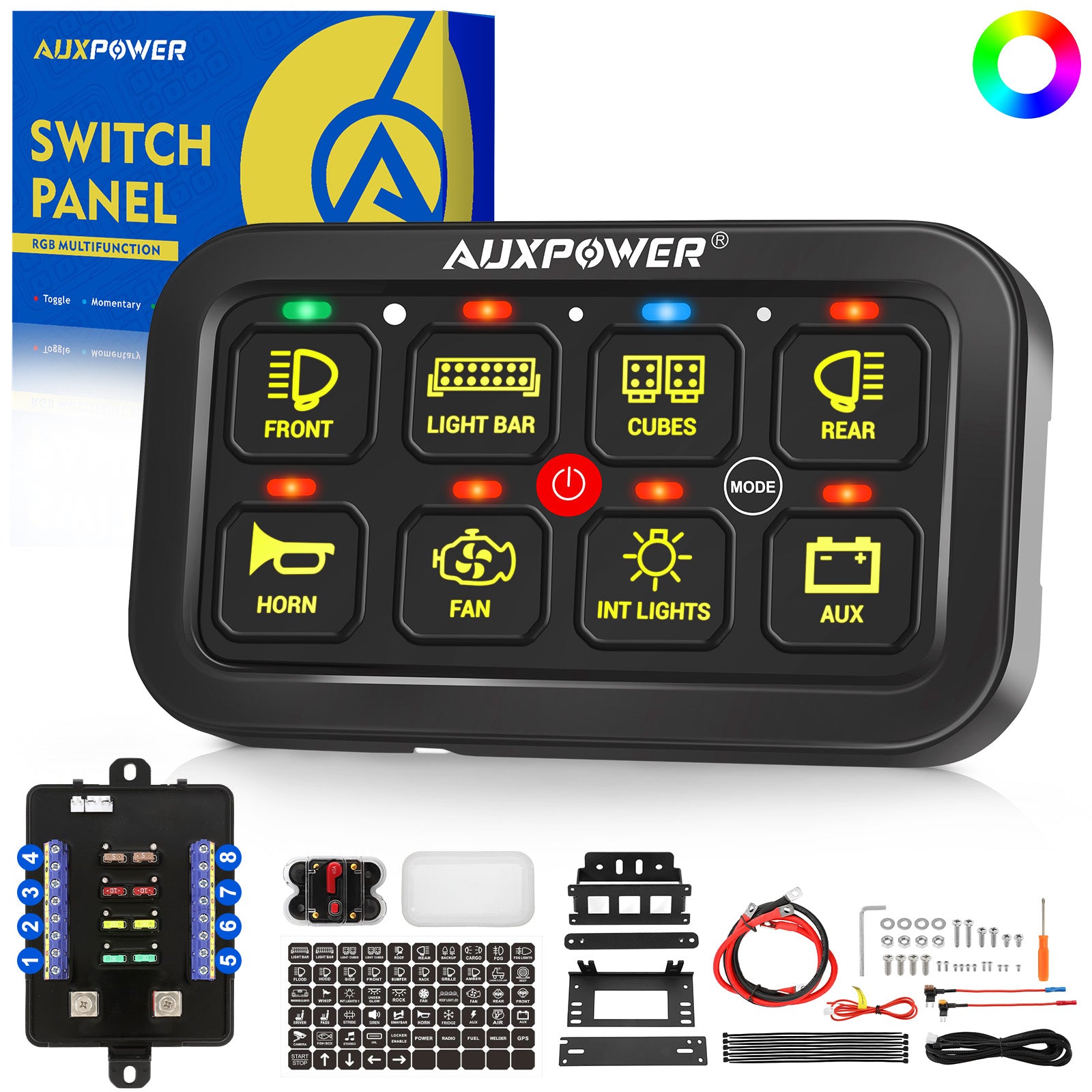 アクセサリー AUXBEAM 8 Gang Switch Panel Auxbeam 8 Gang RGB Switch Panel Kit — 4Runner Lifestyle
