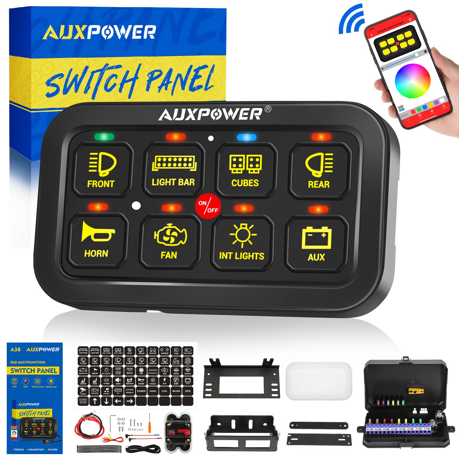 Auxpower 8 Gang RGB Switch Panel Offroad With APP Remote Control